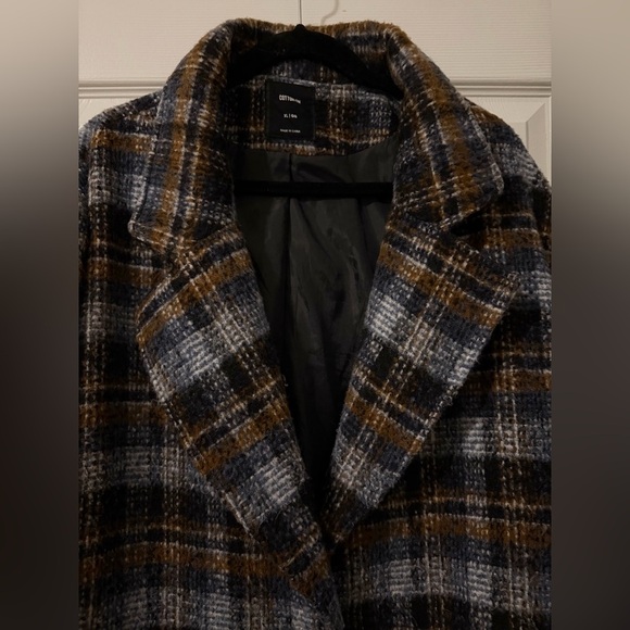 Plaid Trench Long Coat - Black, Gray, Brown. - Picture 3 of 3
